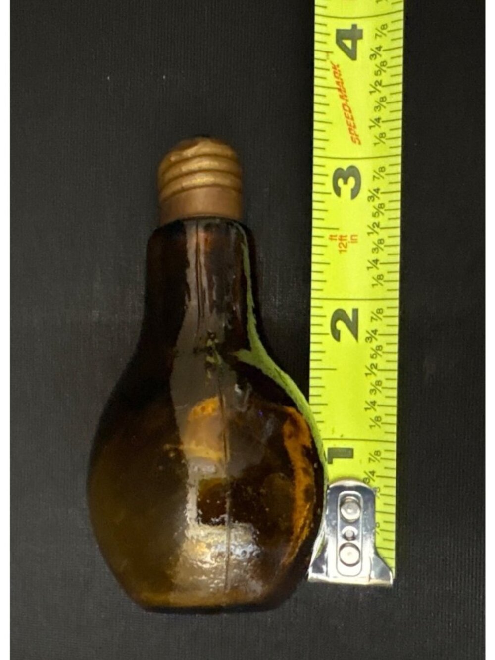 Vintage Amber Glass Light Bulb Bottle Salt Pepper Shaker Metal Lid Brass Bronze - Picture 5 of 16
